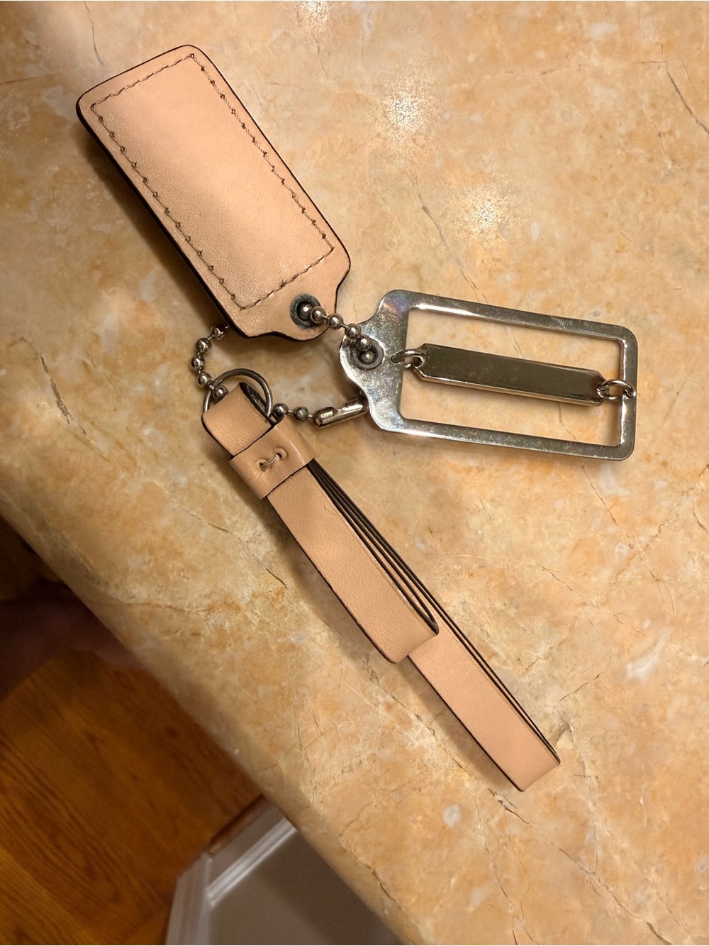 Coach Neutral Tan Leather Keychain Hang Tag Accessory